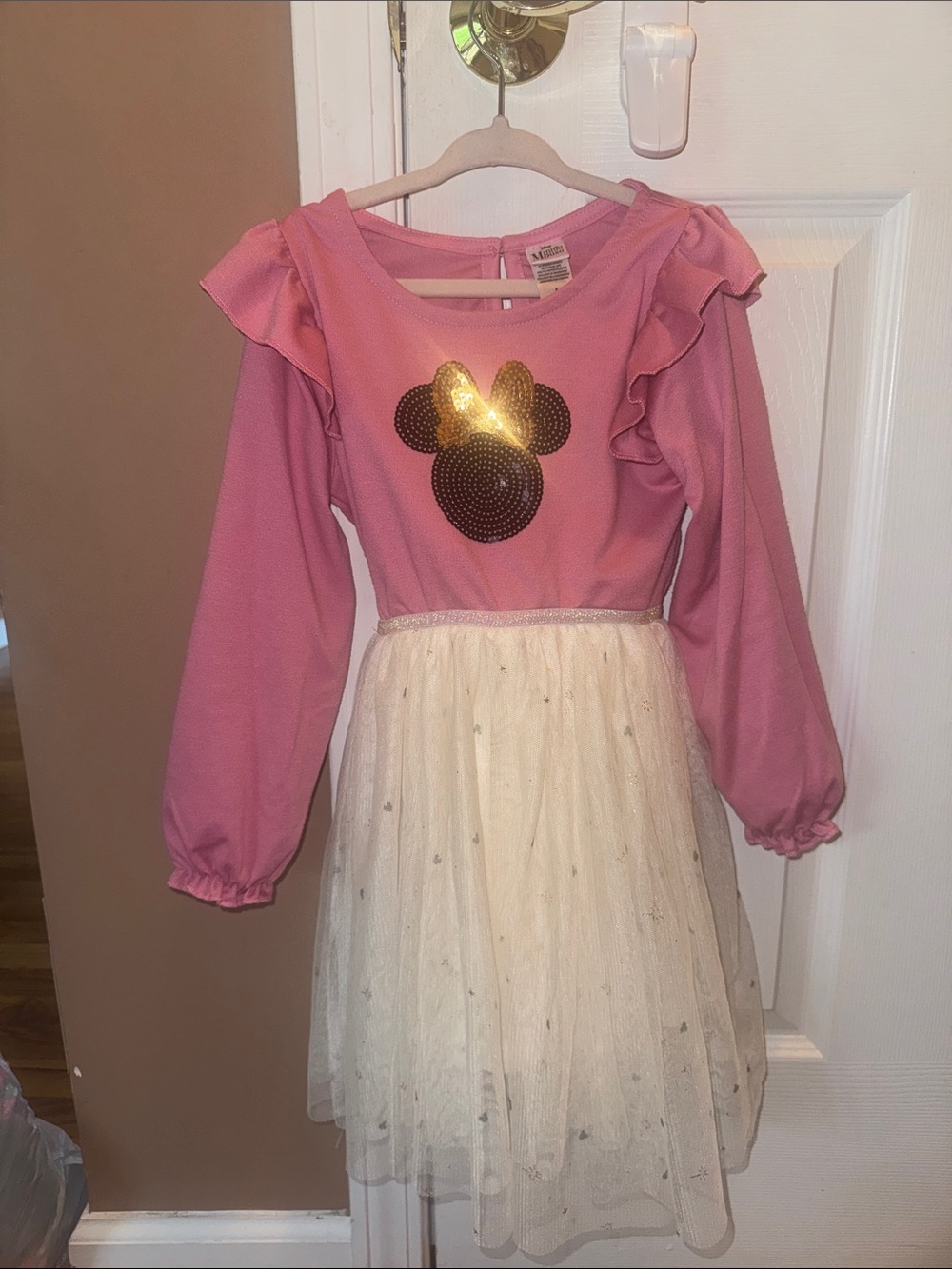 Disney Pink Long-Sleeve Sequin Character Tulle Dress